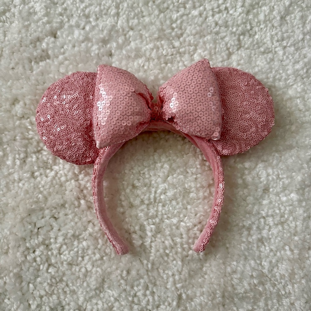 Sequin Minnie Ear Headband with Bow - Pink